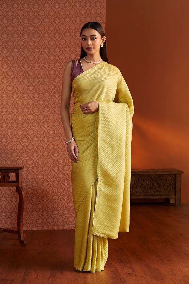 Yellow Woven Viscose Saree thumbnail image number null