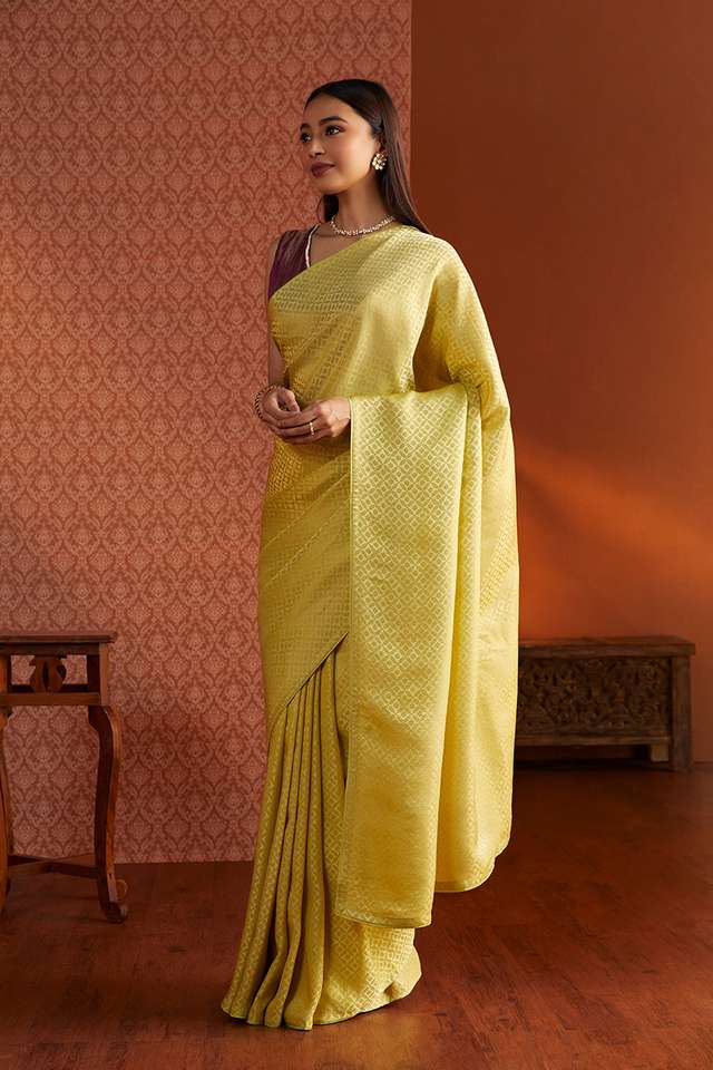 Yellow Woven Viscose Saree thumbnail image number null
