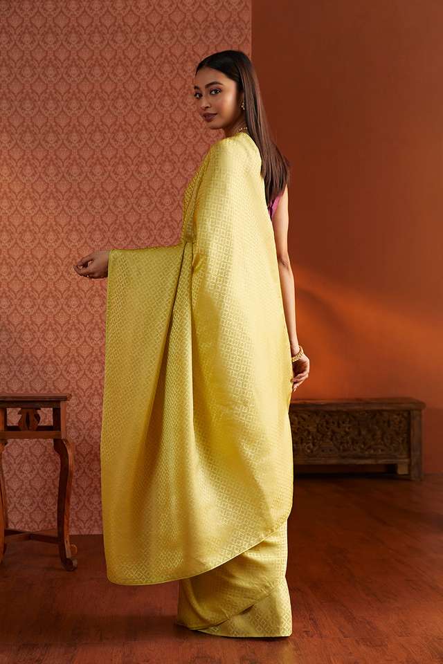Yellow Woven Viscose Saree thumbnail image number null