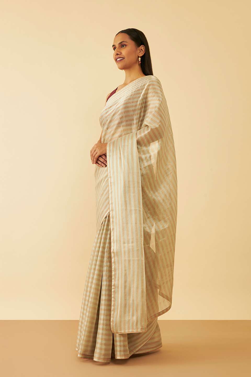 Beige Woven Tissue Viscose Saree