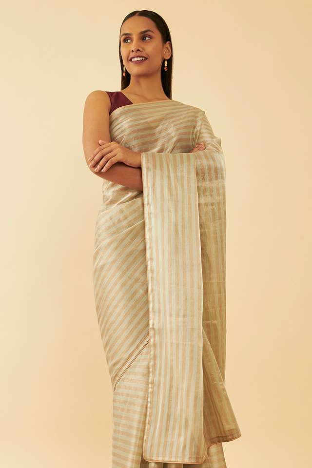 Beige Woven Tissue Viscose Saree thumbnail image number null