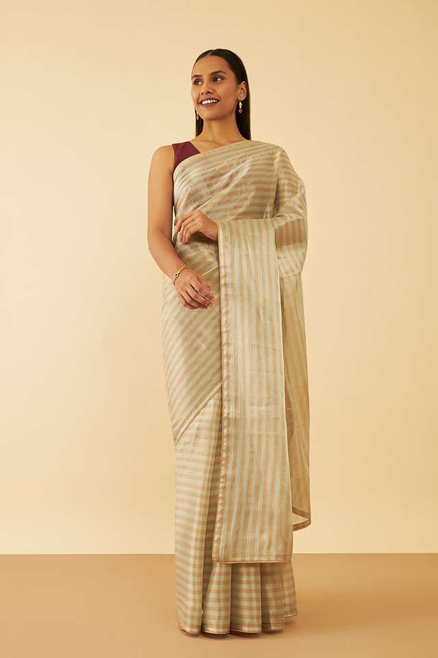 Beige Woven Tissue Viscose Saree thumbnail image number null