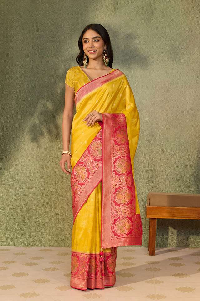 Yellow Luxe Viscose Woven Saree thumbnail image number null