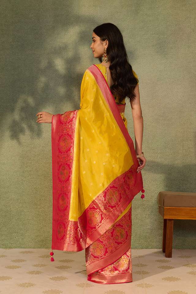Yellow Luxe Viscose Woven Saree thumbnail image number null