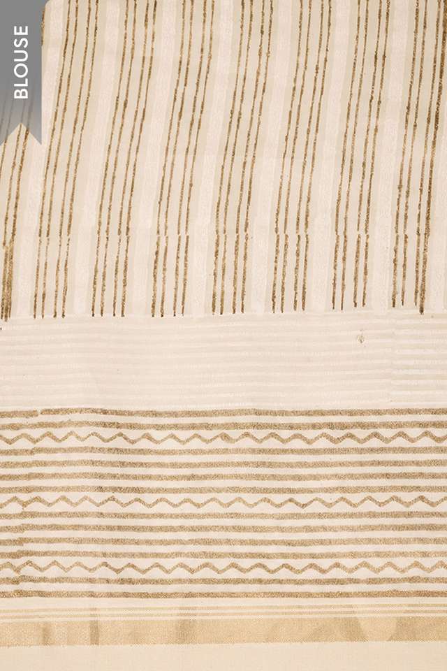 Off White Rajasthan Block Printed Pure Silk Cotton Saree thumbnail image number null