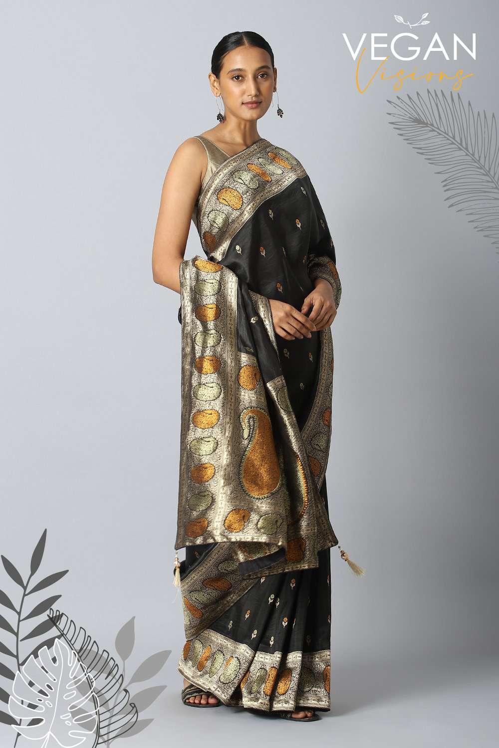 Dark Grey Pure Luxe Vegan Saree image number null