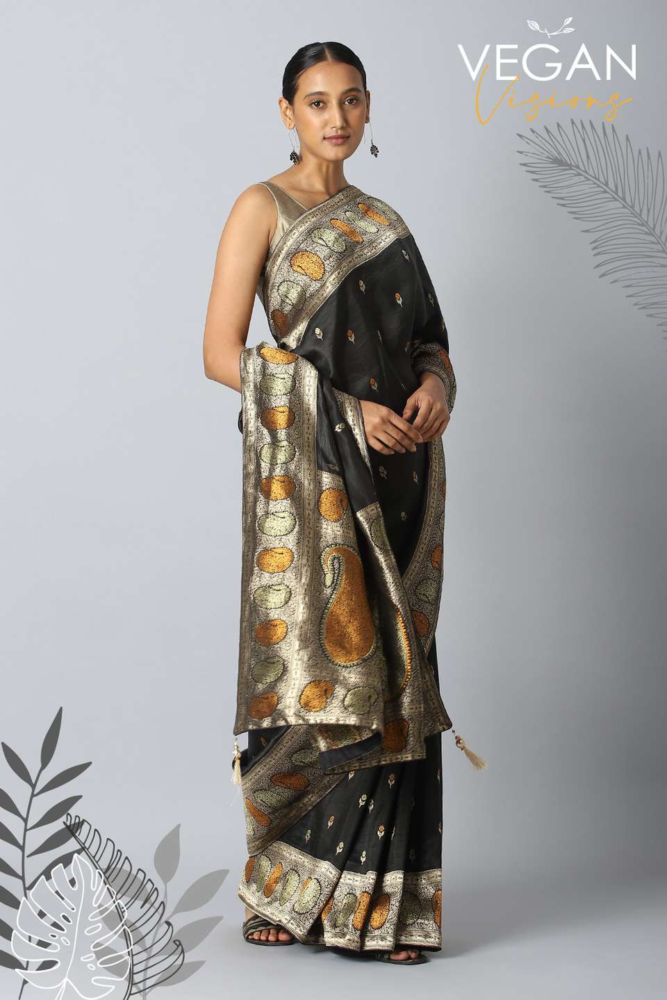 Dark Grey Pure Luxe Vegan Saree
