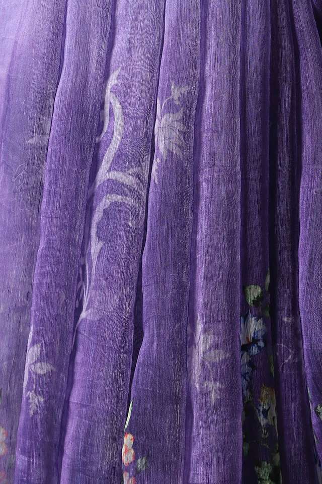 Purple Pure Silk Linen Digital Printed Saree thumbnail image number null