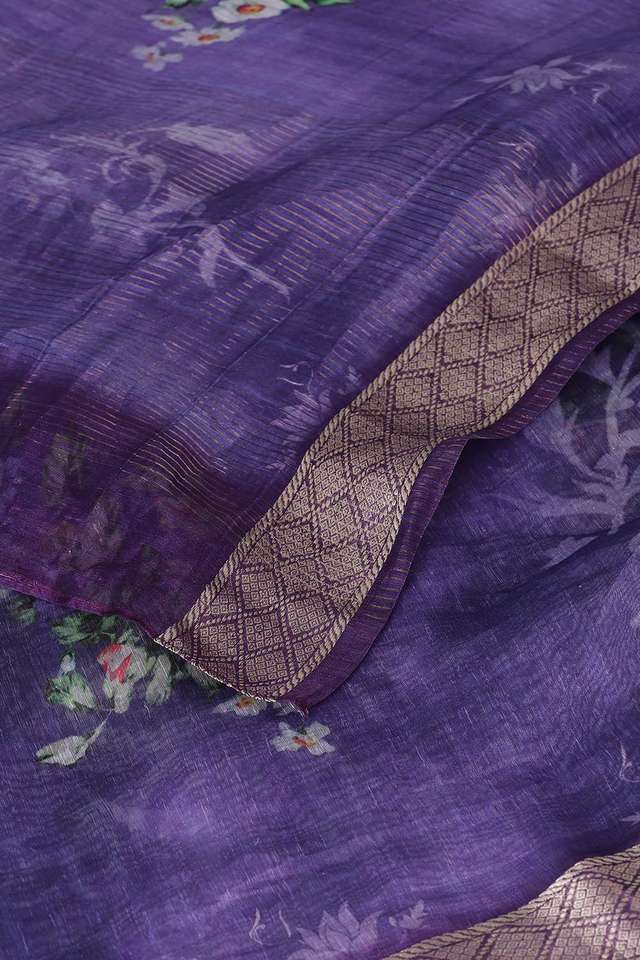 Purple Pure Silk Linen Digital Printed Saree thumbnail image number null