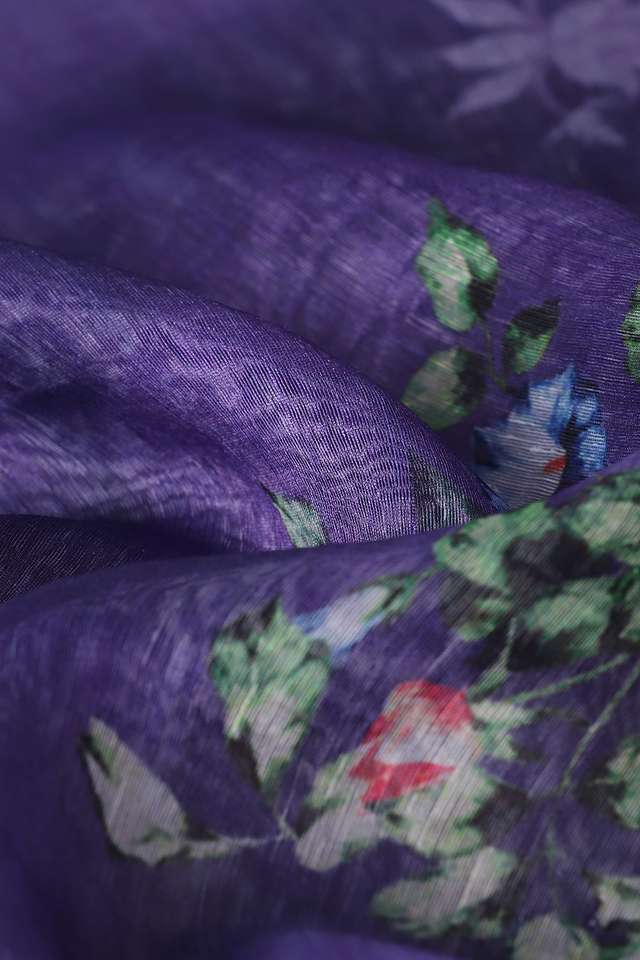 Purple Pure Silk Linen Digital Printed Saree thumbnail image number null