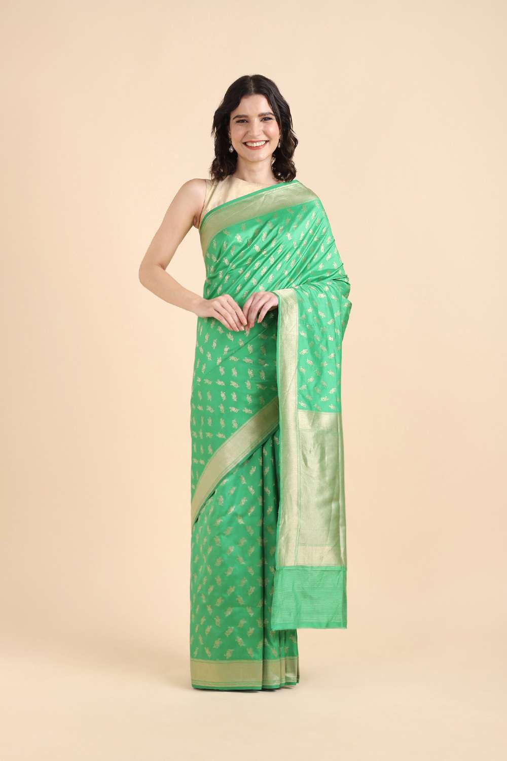 Light Green Pure Silk Banarasi Saree image number null