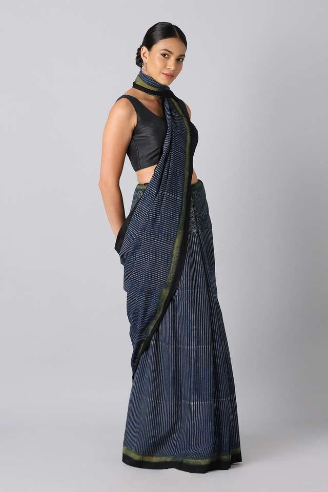 Blue Pure Cotton Ajrakh Printed Saree thumbnail image number null