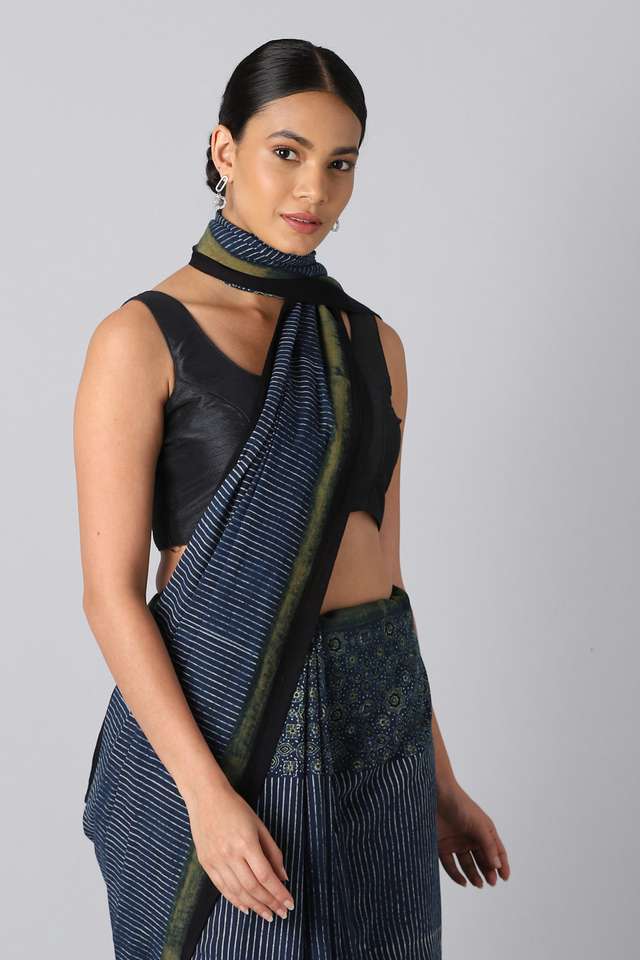 Blue Pure Cotton Ajrakh Printed Saree thumbnail image number null