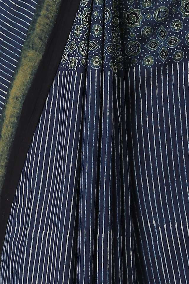 Blue Pure Cotton Ajrakh Printed Saree thumbnail image number null