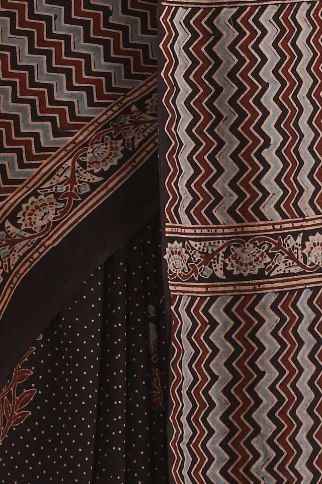 Black Pure Cotton Ajrakh Printed Saree thumbnail image number null