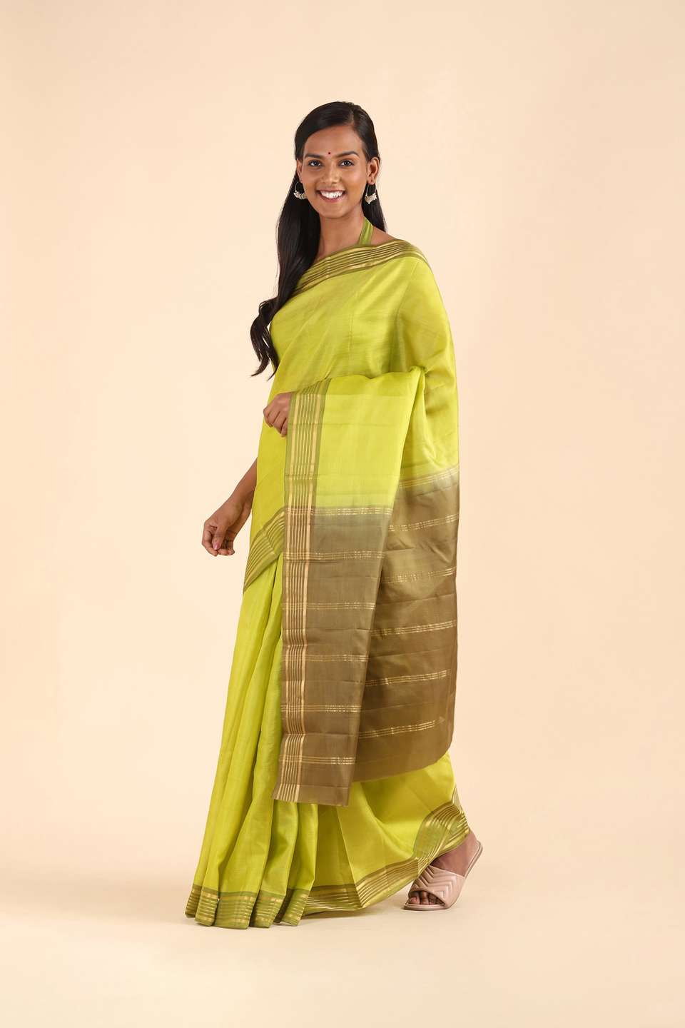 Light Yellow Pure Silk South Saree