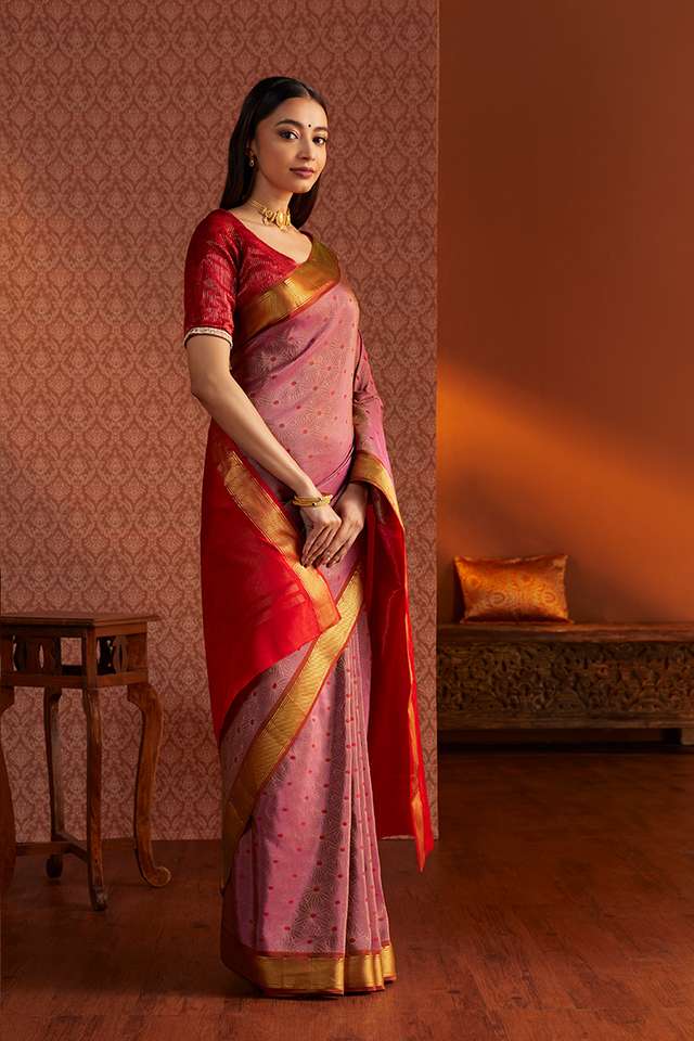 Purple Woven South Silk Tencel Saree thumbnail image number null