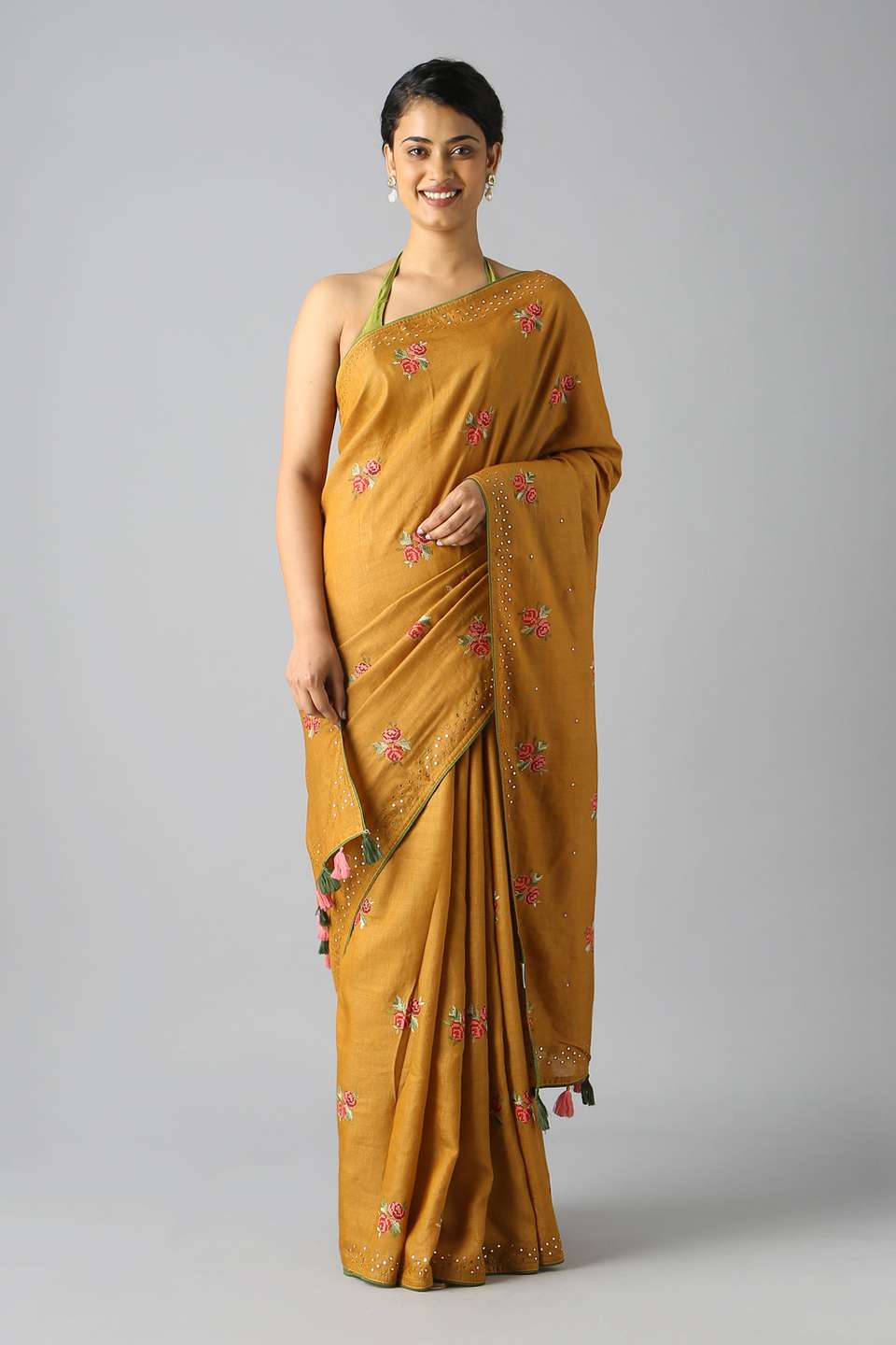 Yellow Pure Tussar Vanya Embroidered Saree