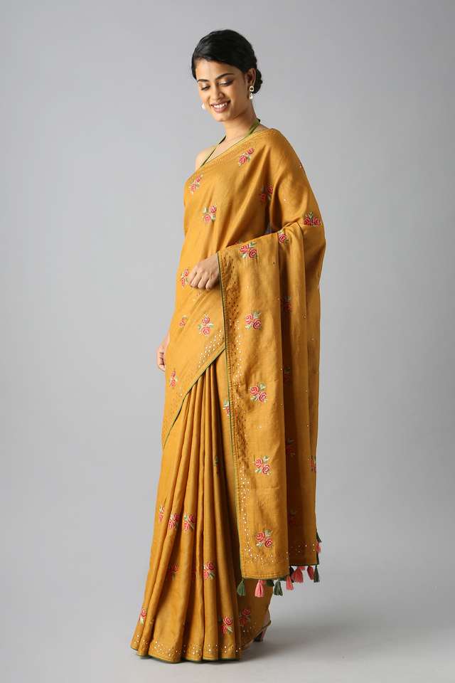 Yellow Pure Tussar Vanya Embroidered Saree thumbnail image number null