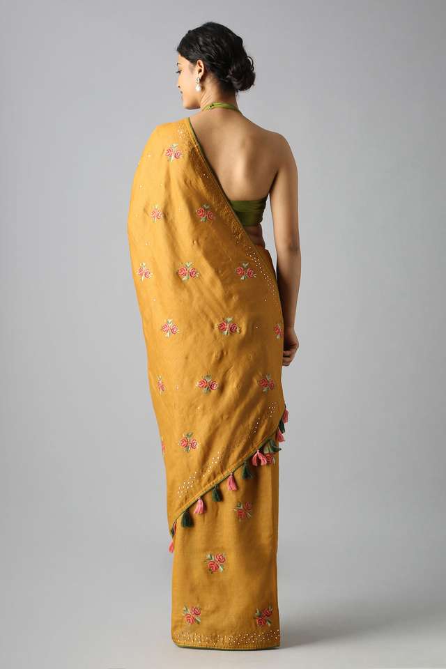 Yellow Pure Tussar Vanya Embroidered Saree thumbnail image number null