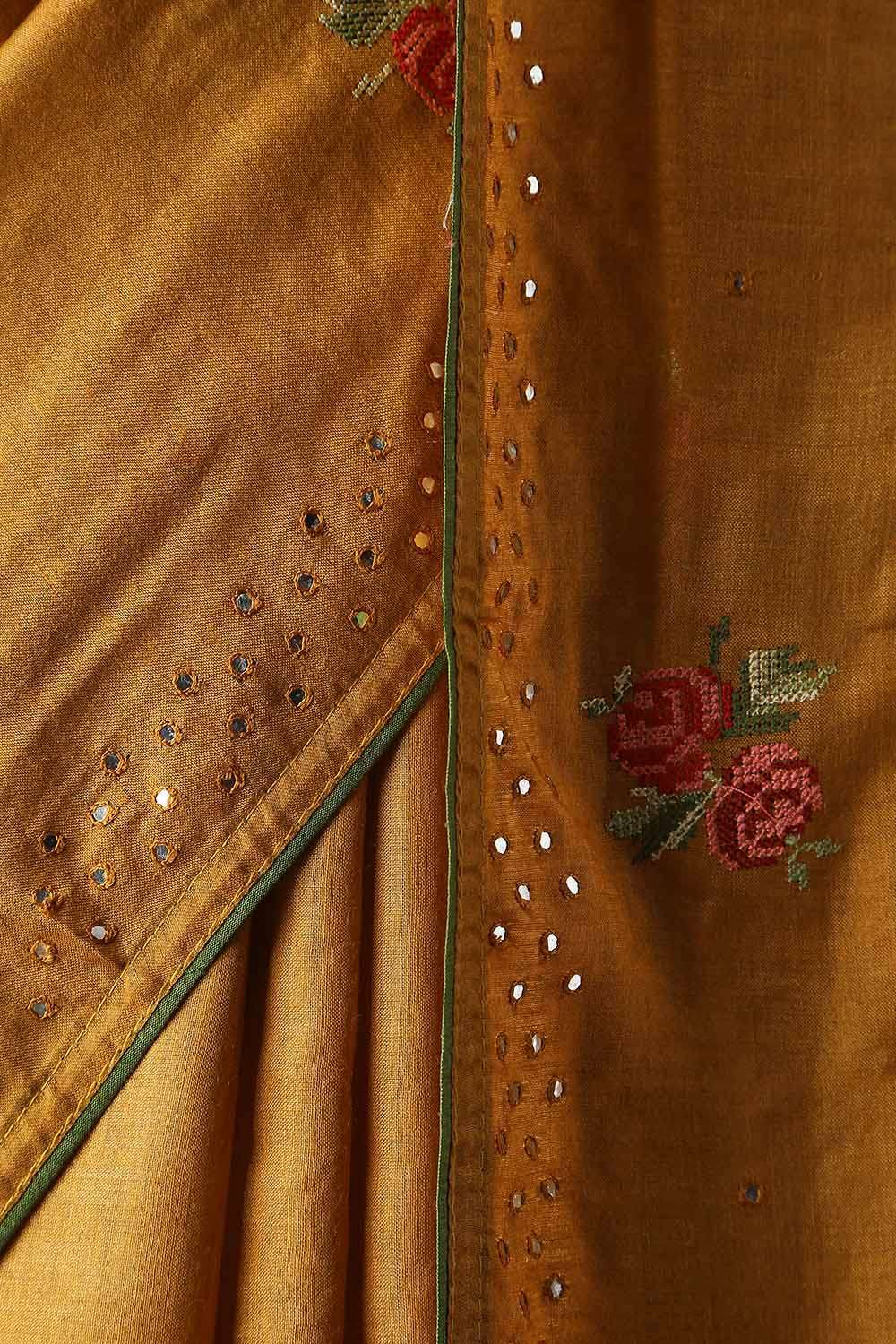 Yellow Pure Tussar Vanya Embroidered Saree image number null