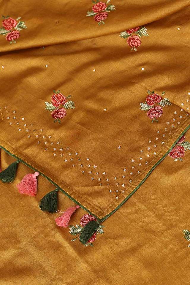 Yellow Pure Tussar Vanya Embroidered Saree thumbnail image number null