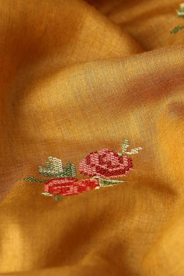 Yellow Pure Tussar Vanya Embroidered Saree thumbnail image number null