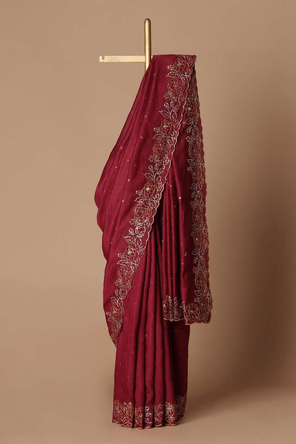 Maroon Pure Tussar Vanya Embroidered Saree