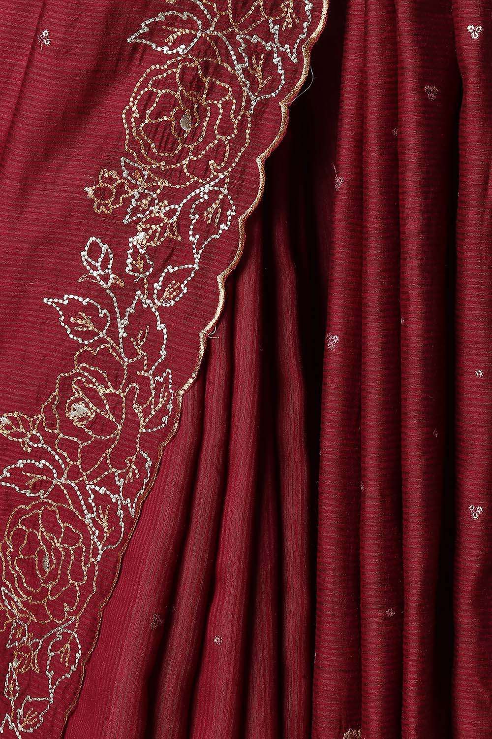 Maroon Pure Tussar Vanya Embroidered Saree image number null