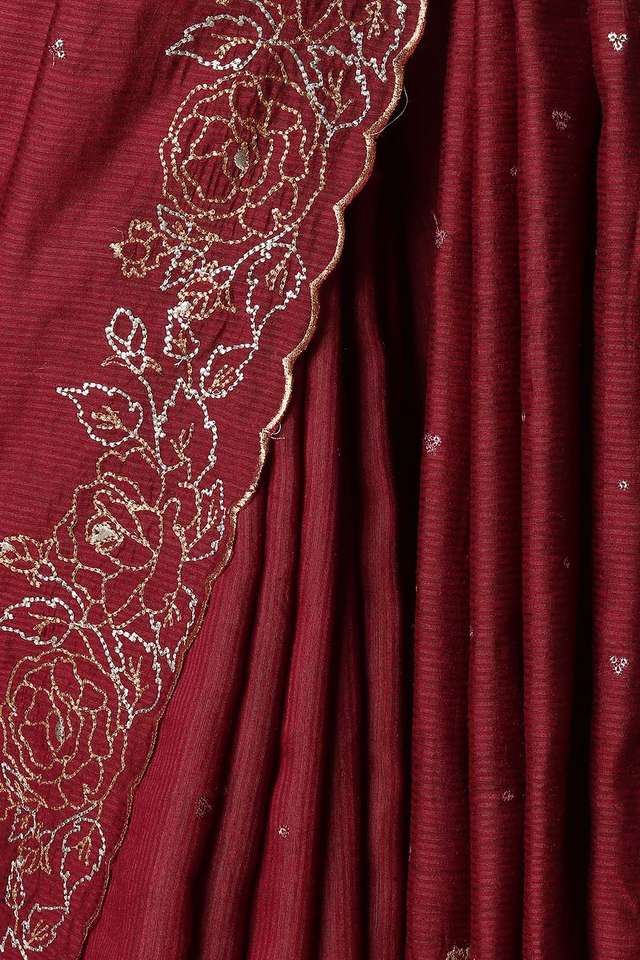 Maroon Pure Tussar Vanya Embroidered Saree thumbnail image number null