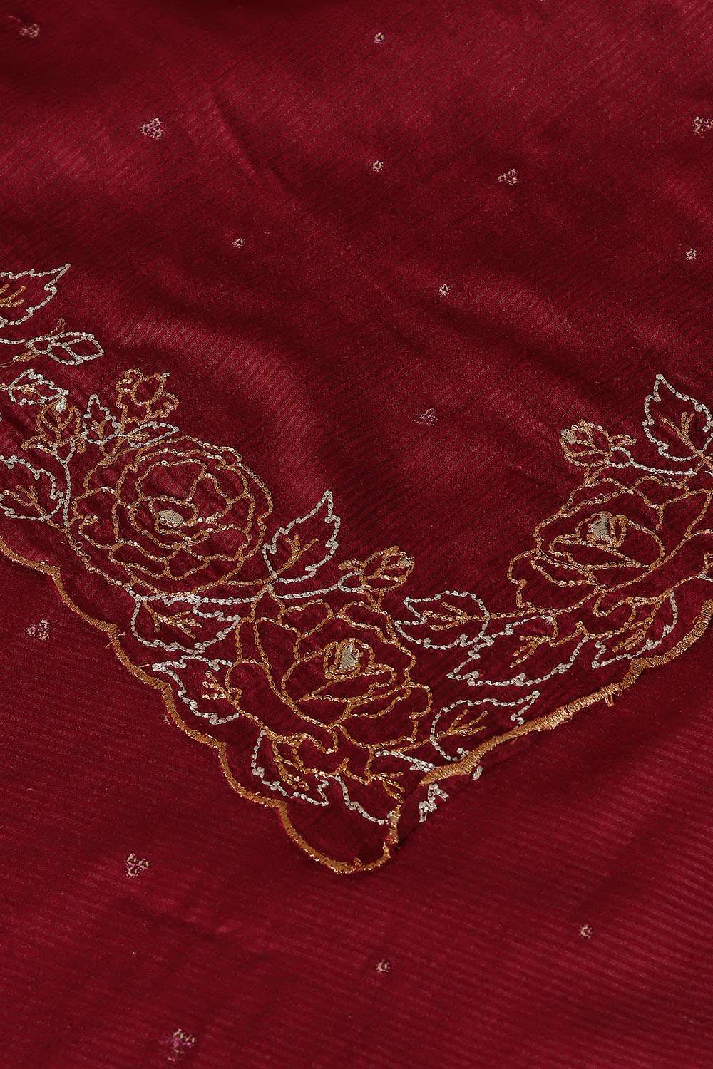 Maroon Pure Tussar Vanya Embroidered Saree image number null