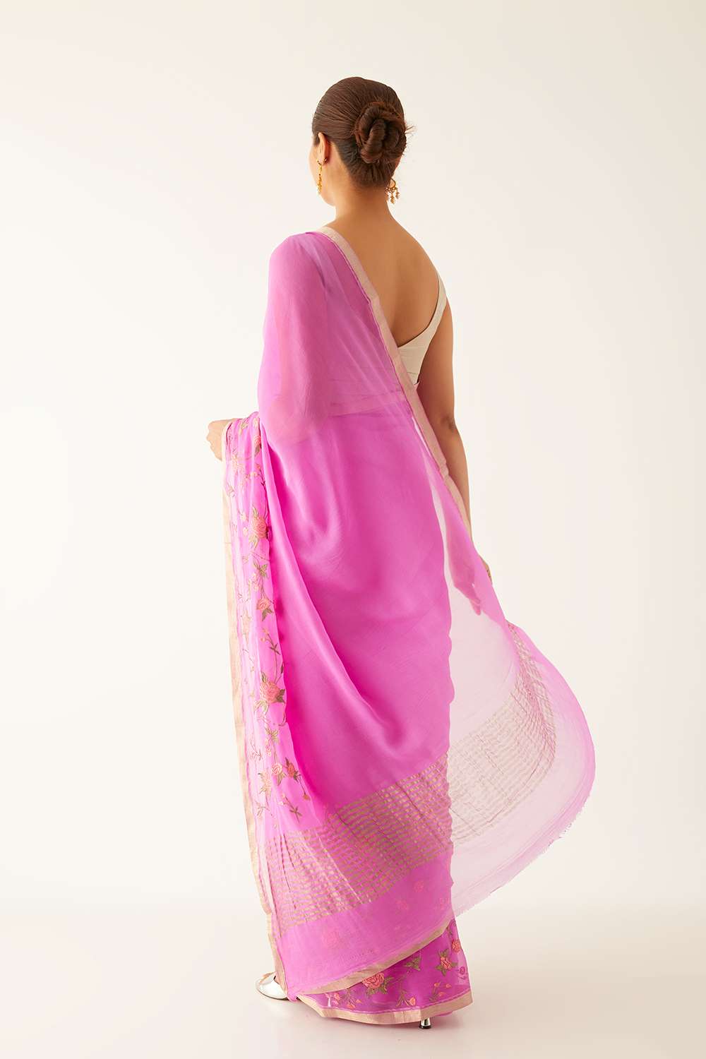 Pink Pure Chiffon Embroidered Saree image number null