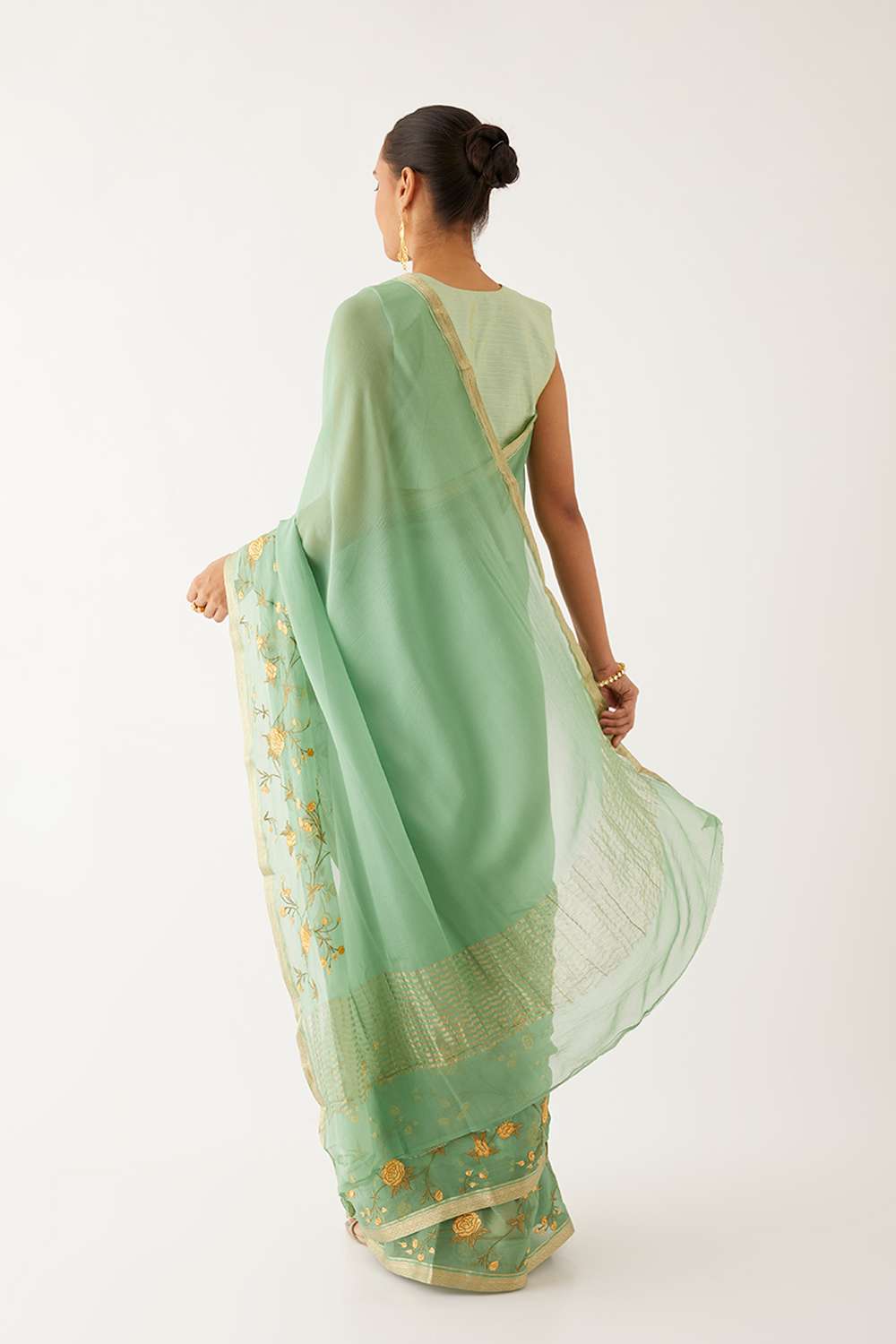 Light Green Pure Chiffon Embroidered Saree image number null
