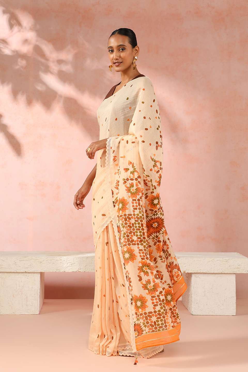 Cream Contemporary Pure Silk Cotton Digital Printed Saree