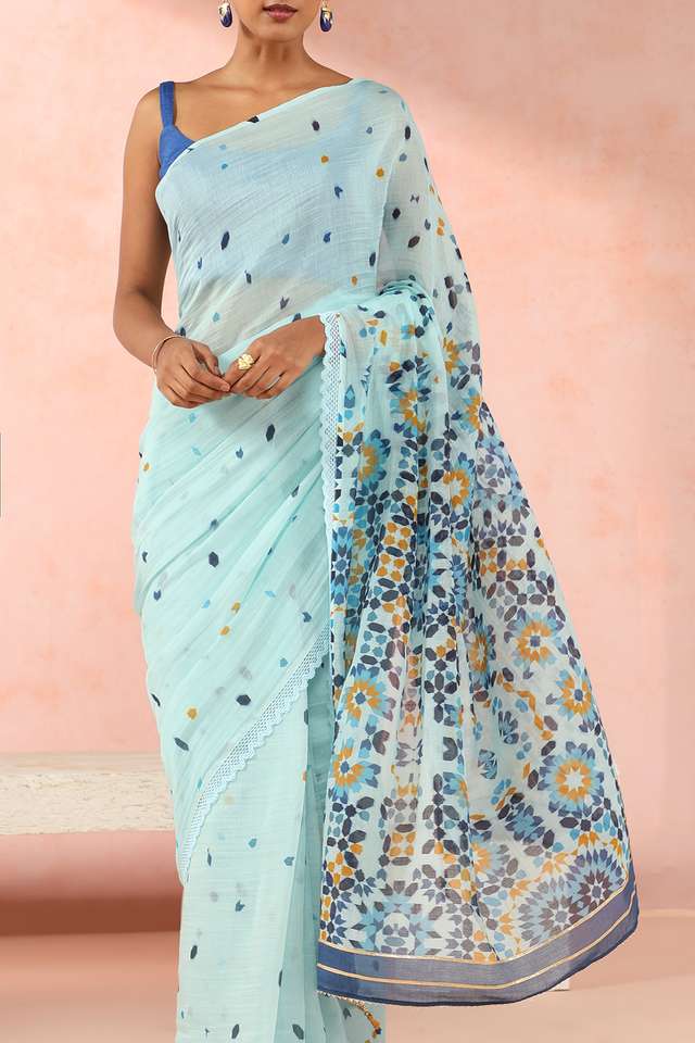 Blue Pure Silk Cotton Digital Printed Saree