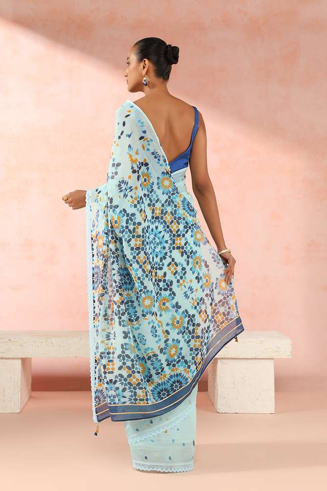 Blue Pure Silk Cotton Digital Printed Saree thumbnail image number null