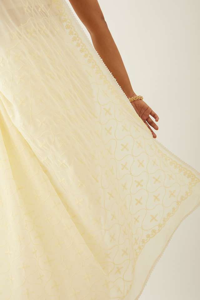 Light Yellow Pure Silk Georgette Lucknow Chikankari Saree thumbnail image number null