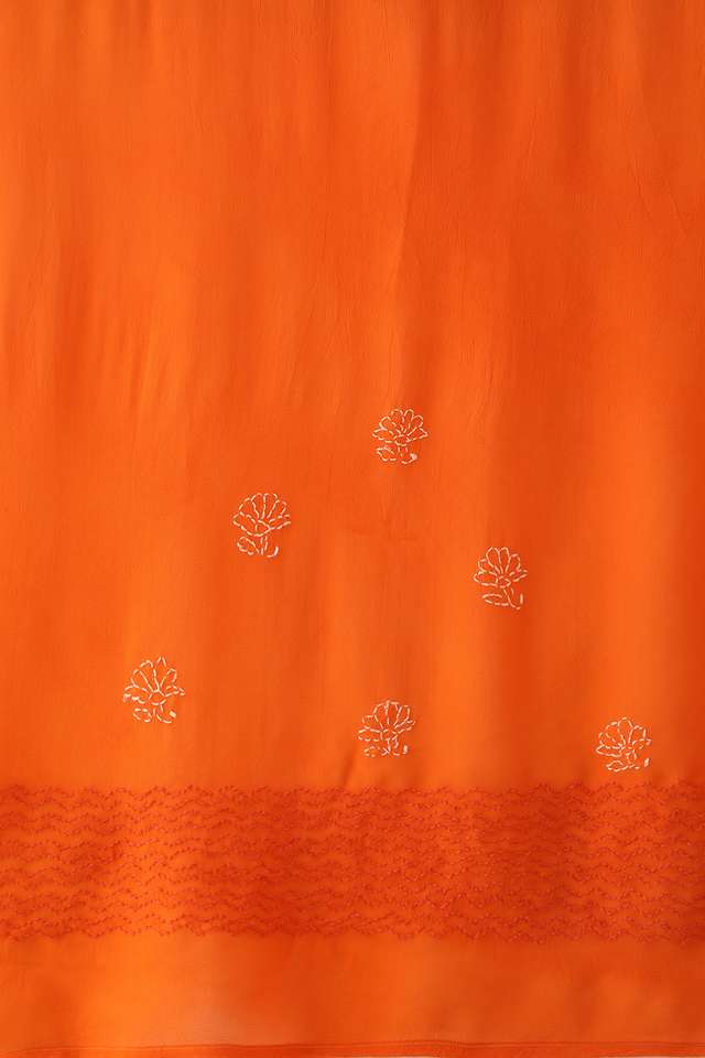 Orange Pure Silk Georgette Lucknow Chikankari Saree thumbnail image number null