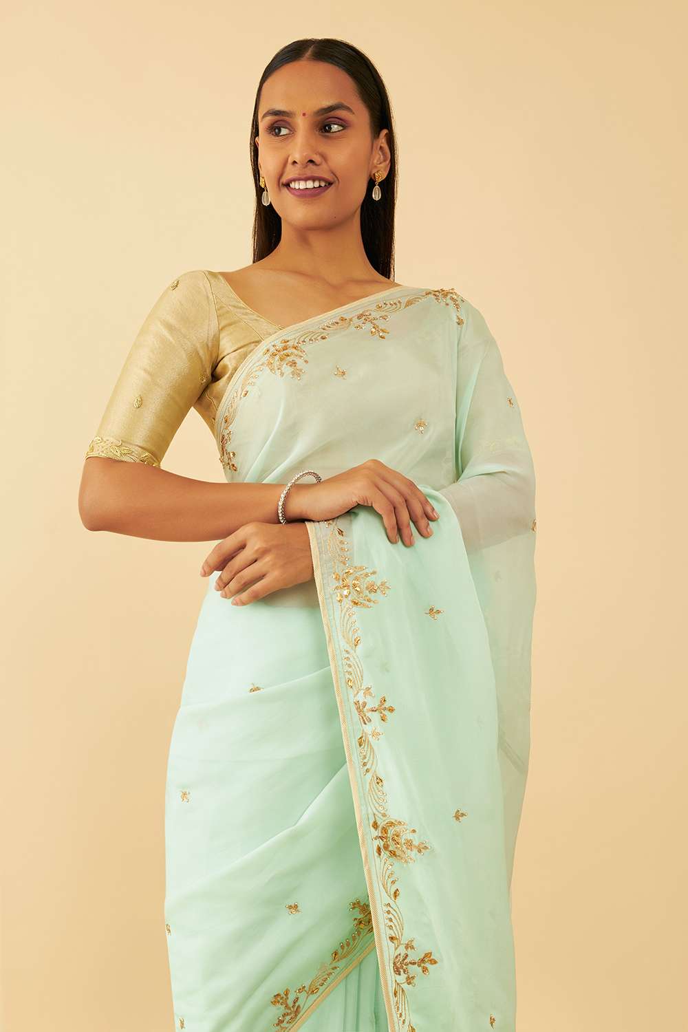 Light Green Rajasthan Viscose Organza Gota Patti Saree image number null