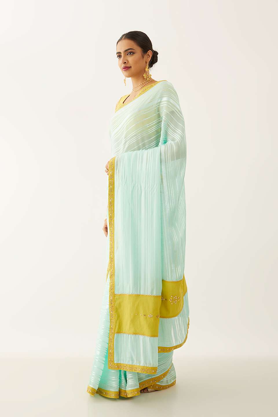 Light Blue Viscose Georgette Gota Patti Saree