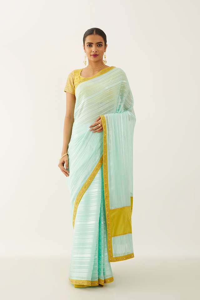 Light Blue Viscose Georgette Gota Patti Saree thumbnail image number null