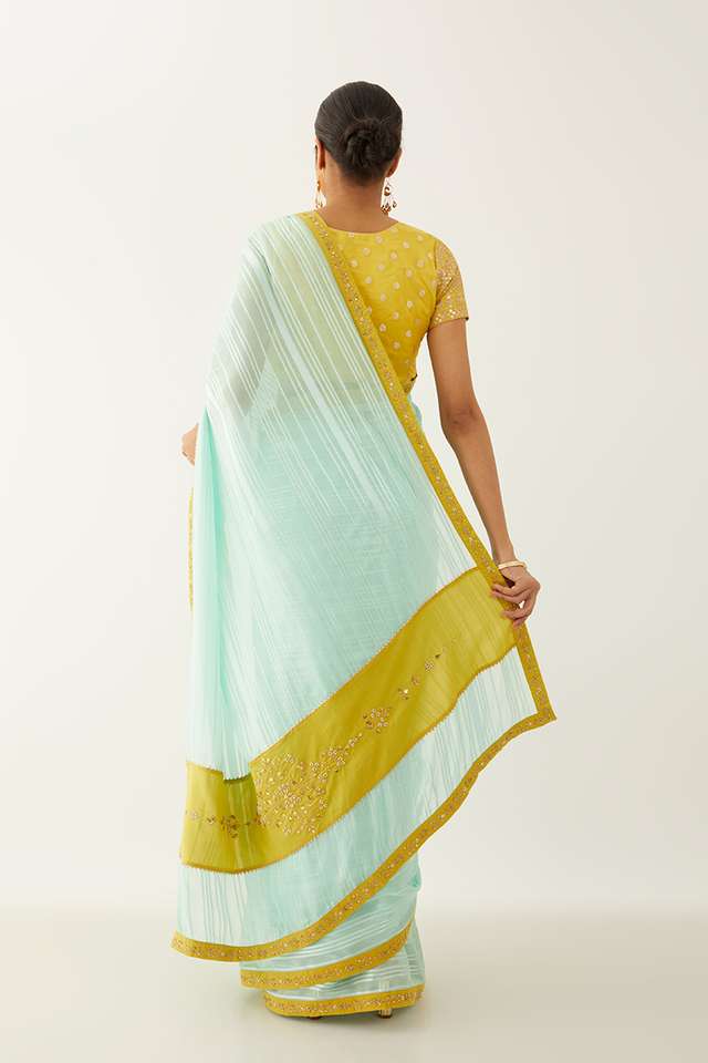 Light Blue Viscose Georgette Gota Patti Saree thumbnail image number null