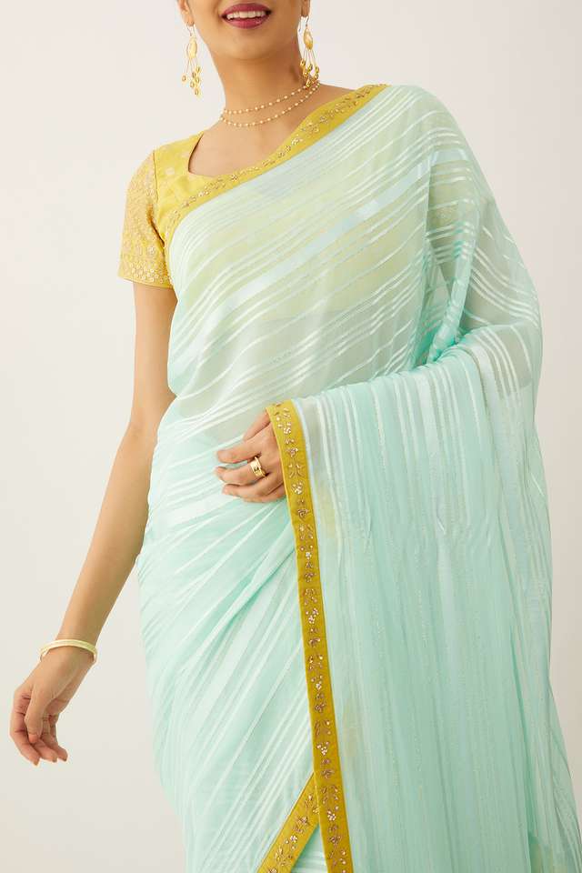 Light Blue Viscose Georgette Gota Patti Saree thumbnail image number null