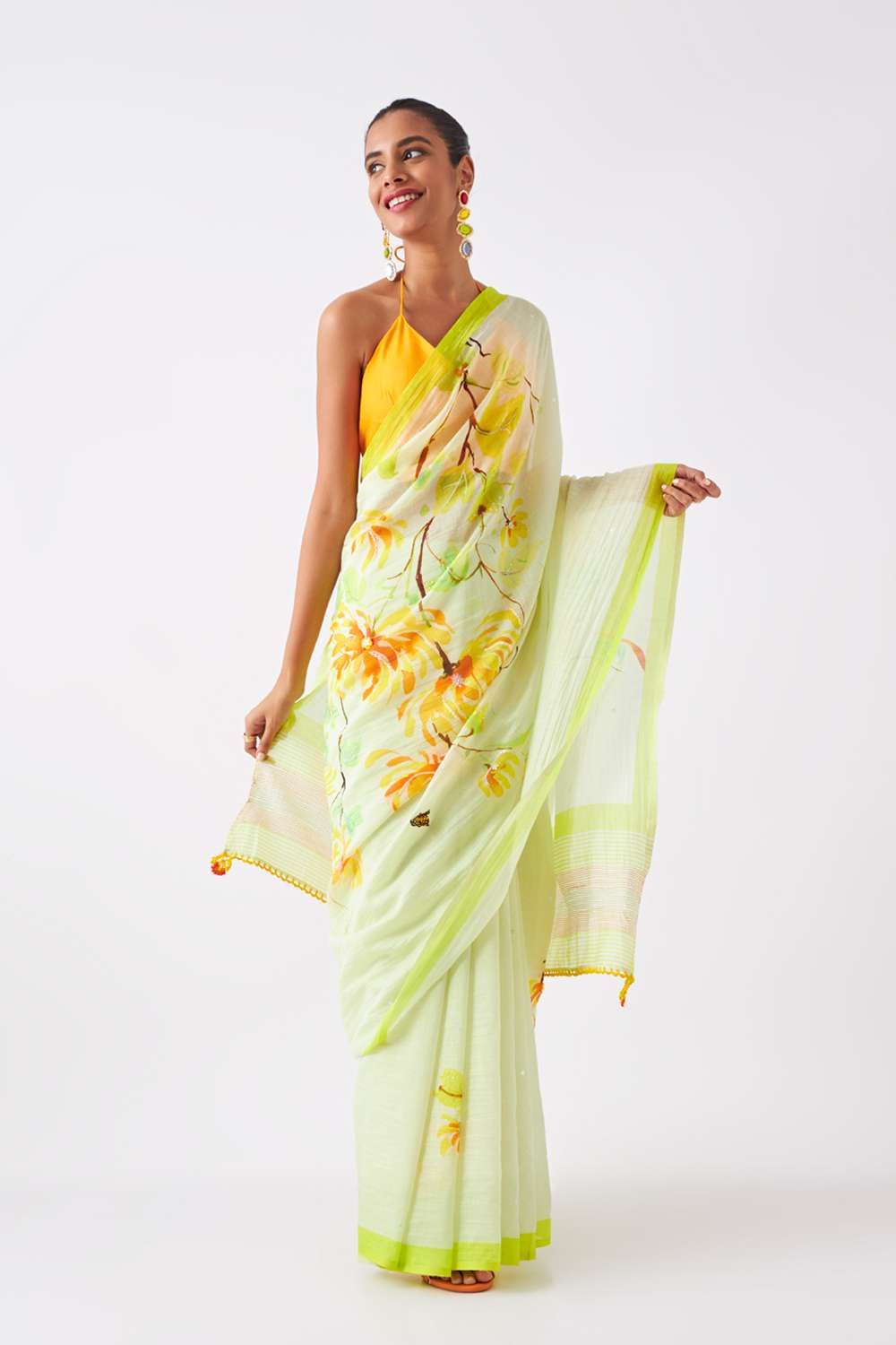 Light Green Pure Silk Cotton Digital Printed Saree image number null
