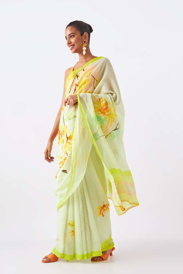 Light Green Pure Silk Cotton Digital Printed Saree thumbnail image number null