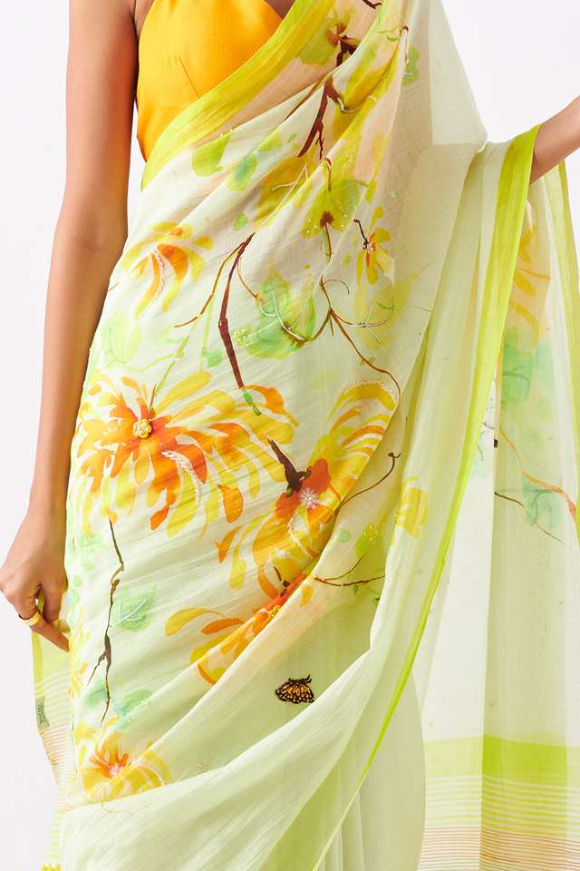 Light Green Pure Silk Cotton Digital Printed Saree thumbnail image number null