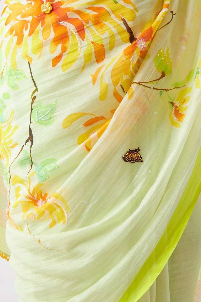 Light Green Pure Silk Cotton Digital Printed Saree thumbnail image number null
