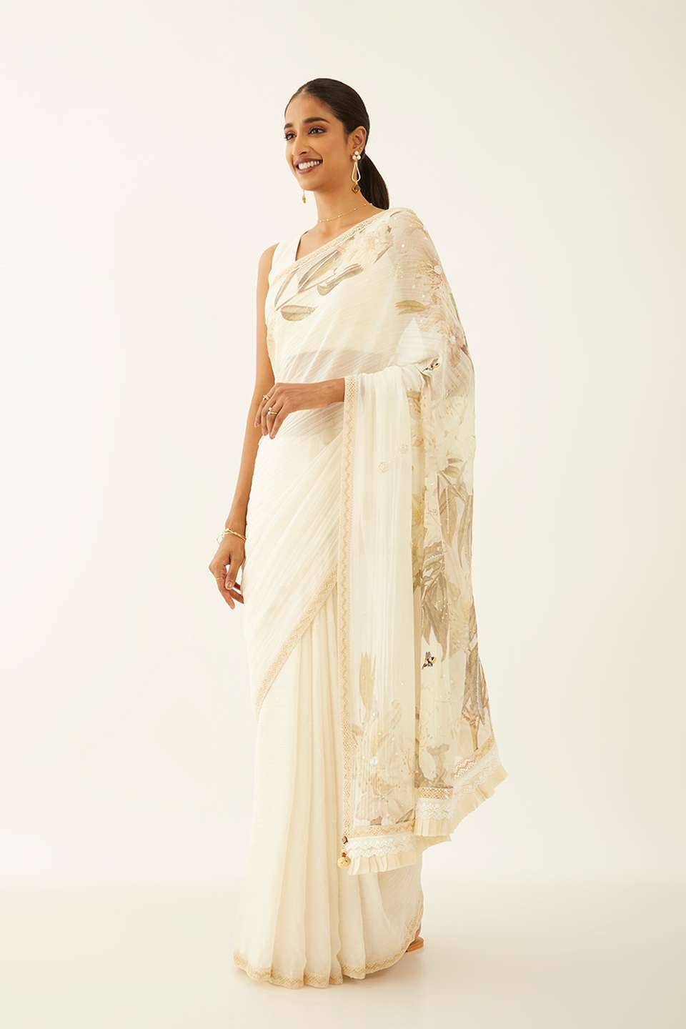 Off White Pure Silk Cotton Digital Printed Saree