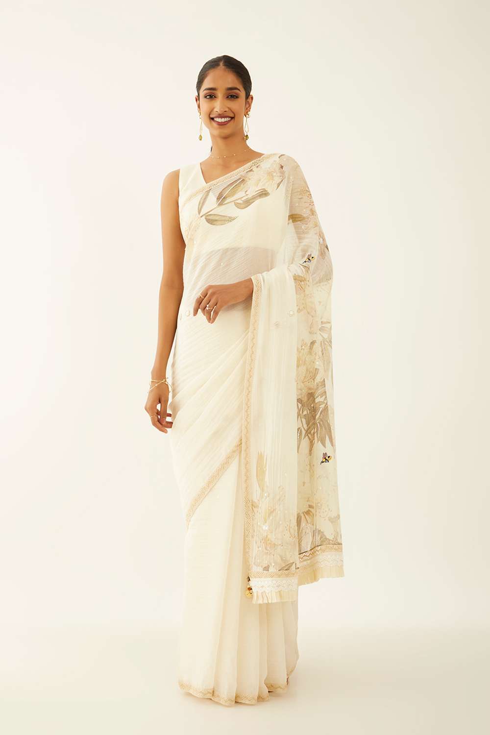 Off White Pure Silk Cotton Digital Printed Saree image number null
