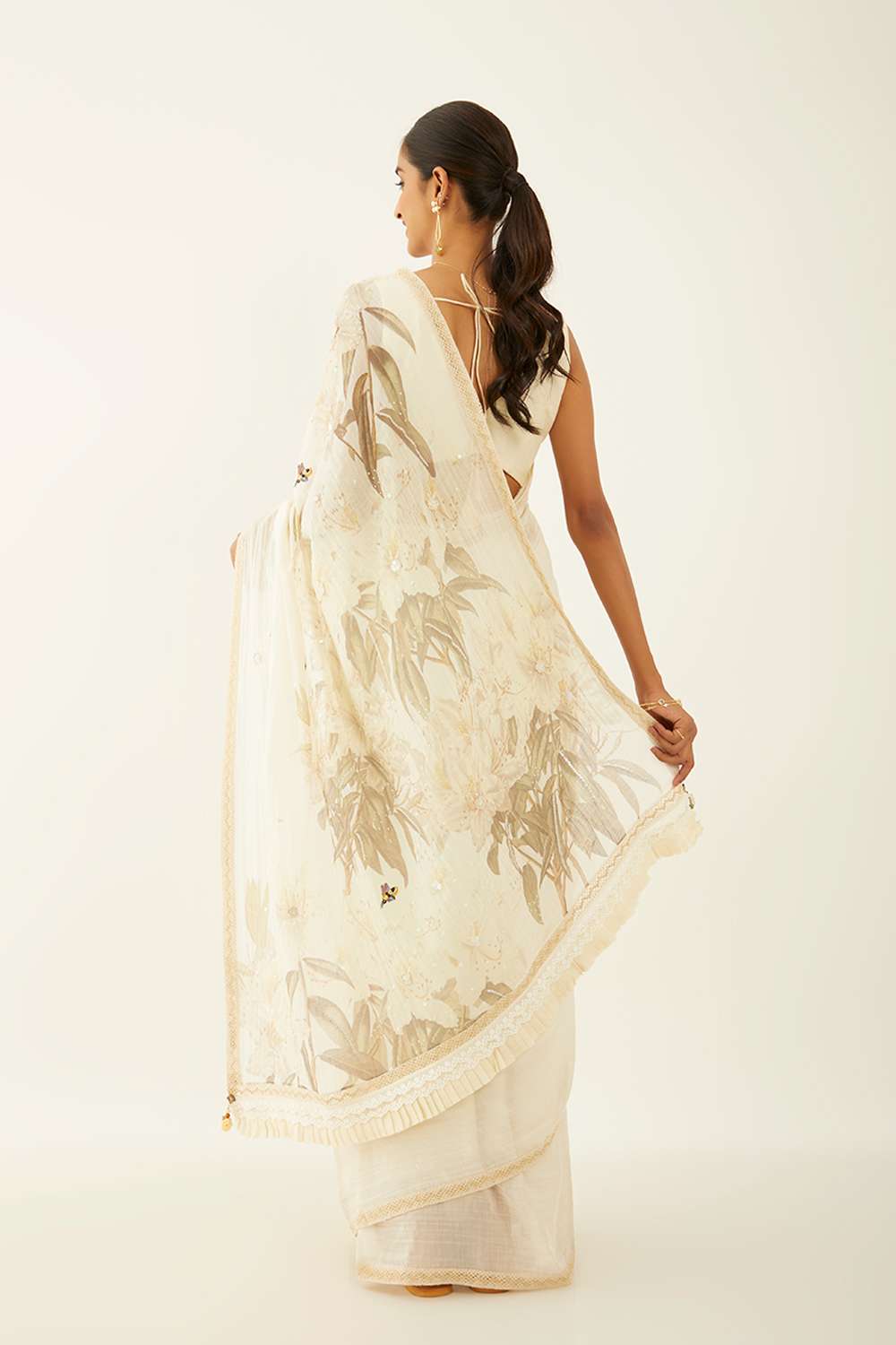 Off White Pure Silk Cotton Digital Printed Saree image number null